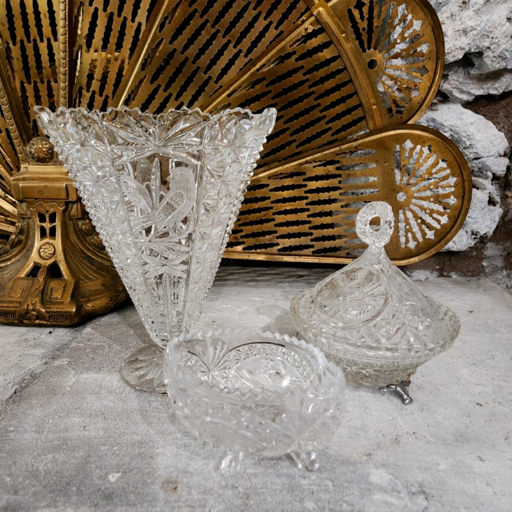 Vintage Hofbauer Byrdes Lot of 3 Vase Crystal Bird